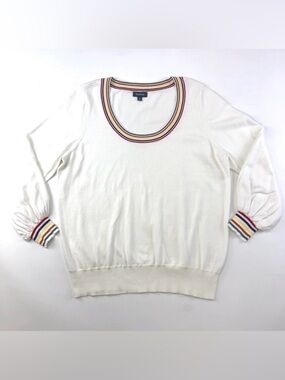 ModCloth white knit tennis stripe cuff scoop neck pullover sweater 1X Preppy